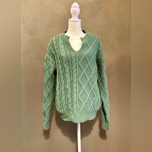 Green long sleeve sweater with open neck, size Small, perfect condition